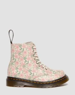 Toddler 1460 Floral Leather Boots in Pilvenvalkoinen