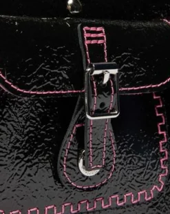 Top Handle Distressed Patent Leather Bag in Musta