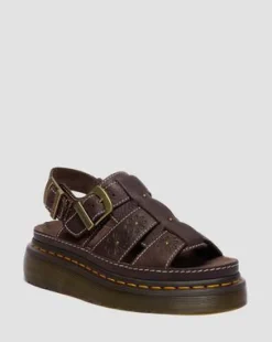 Wrenlie Open Toe Grizzly Leather Fisherman Platform -sandaalit in Tummanruskea