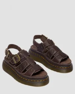 Wrenlie Open Toe Grizzly Leather Fisherman Platform -sandaalit in Tummanruskea