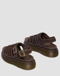 Wrenlie Open Toe Grizzly Leather Fisherman Platform -sandaalit in Tummanruskea