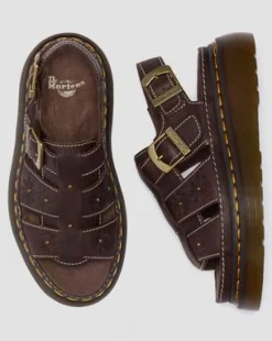 Wrenlie Open Toe Grizzly Leather Fisherman Platform -sandaalit in Tummanruskea