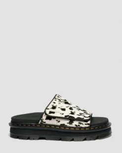Zebzag Dalmatian Hair On Leather Platform Slides -sandaalit in Kerma & Musta
