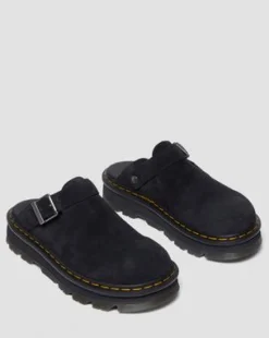 Zebzag Suede Casual Slingback Platform Mules in Musta
